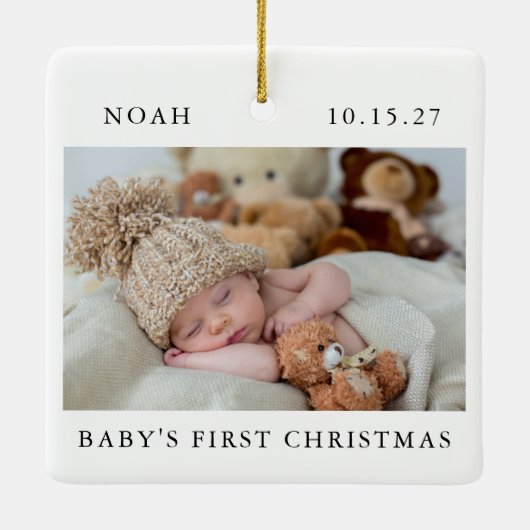 ベビー初めてのクリスマスフォトシンプルモダン セラミックオーナメント (裏面)