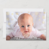 ベビー初めてのクリスマスフォトスクリプト金ゴールドスノーフレーク シーズンカード (正面)