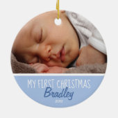 ベビー初めてのクリスマスフォトブルー セラミックオーナメント (裏面)