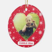 ベビー初めてのクリスマスフォトレッドスノーフレーク セラミックオーナメント (左)