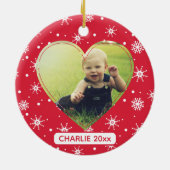 ベビー初めてのクリスマスフォトレッドスノーフレーク セラミックオーナメント (裏面)