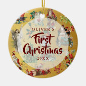 ベビー初めてのクリスマスフォトヴィンテージ金ゴールド セラミックオーナメント (正面)
