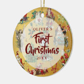 ベビー初めてのクリスマスフォトヴィンテージ金ゴールド セラミックオーナメント (左)