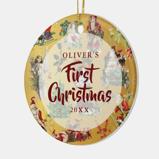 ベビー初めてのクリスマスフォトヴィンテージ金ゴールド セラミックオーナメント (左)
