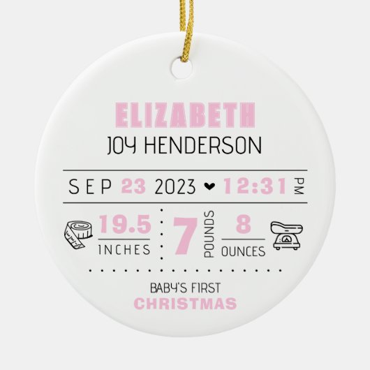 ベビー初めてのクリスマスフォト誕生日付重量 セラミックオーナメント (正面)