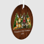 ベビー初めてのクリスマスフォレストアニマルズウッドレッドボウ オーナメント (正面)