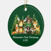 ベビー初めてのクリスマスフォレストアニマルズグリーンボウ セラミックオーナメント (左)