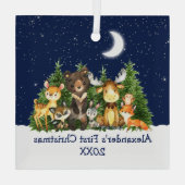 ベビー初めてのクリスマスフォレストアニマルズブルー ガラスオーナメント (裏面)