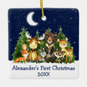 ベビー初めてのクリスマスフォレストアニマルズブルー セラミックオーナメント (正面)