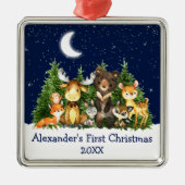 ベビー初めてのクリスマスフォレストアニマルズブルー メタルオーナメント (正面)