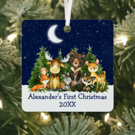 ベビー初めてのクリスマスフォレストアニマルズムーンブルー メタルオーナメント