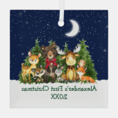 ベビー初めてのクリスマスフォレストアニマルズレッドボウ ガラスオーナメント (裏面)