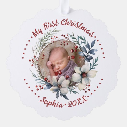 ベビー初めてのクリスマスフローラリース写真 オーナメントカード (裏面)