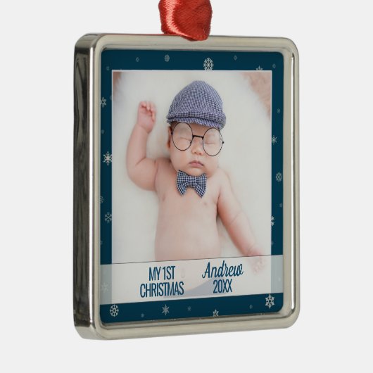 ベビー初めてのクリスマスブルーとフォトスノーフレーク メタルオーナメント (右)