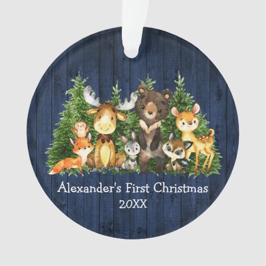 ベビー初めてのクリスマスブルーウッドフォレスト動物 オーナメント (正面)