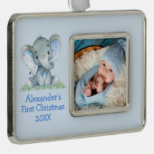 ベビー初めてのクリスマスブルーエレファントフォト シルバープレートフレームオーナメント (右)