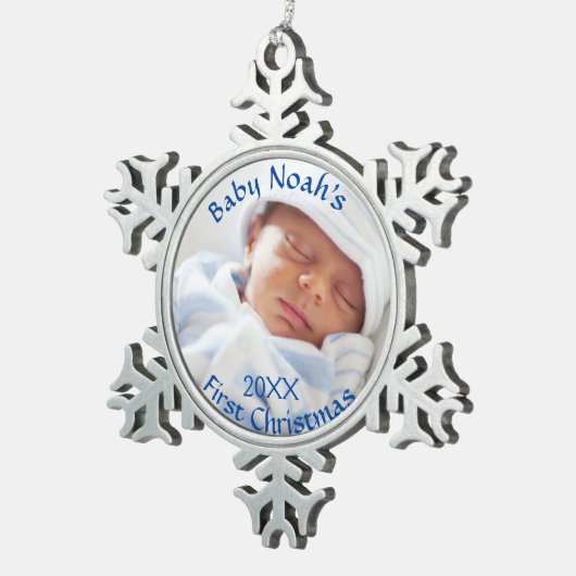 ベビー初めてのクリスマスブルーオーナメント スノーフレークピューターオーナメント (右)