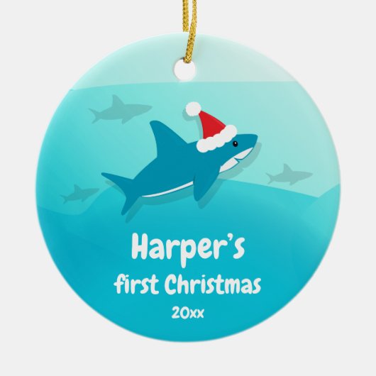 ベビー初めてのクリスマスブルーシャーク セラミックオーナメント (正面)