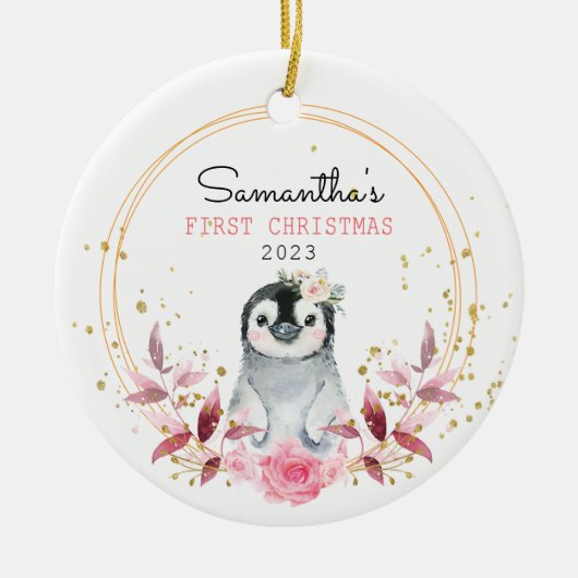 ベビー初めてのクリスマスペンギン セラミックオーナメント (正面)