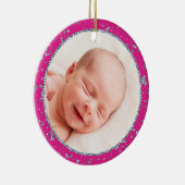 ベビー初めてのクリスマスホットピンクシルバーグリッター セラミックオーナメント (右)