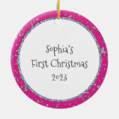 ベビー初めてのクリスマスホットピンクシルバーグリッター セラミックオーナメント (裏面)