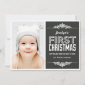 ベビー初めてのクリスマスホリデーカード – 木炭 招待状 (正面)