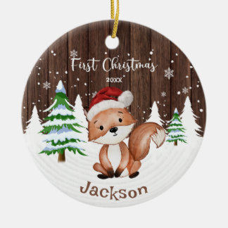 ベビー初めてのクリスマスボーイキツネ パーソナライズされた セラミックオーナメント