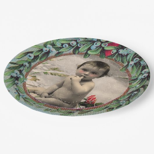 ベビー初めてのクリスマスミストレトゥーズ写真テンプレート ペーパープレート (アングル)