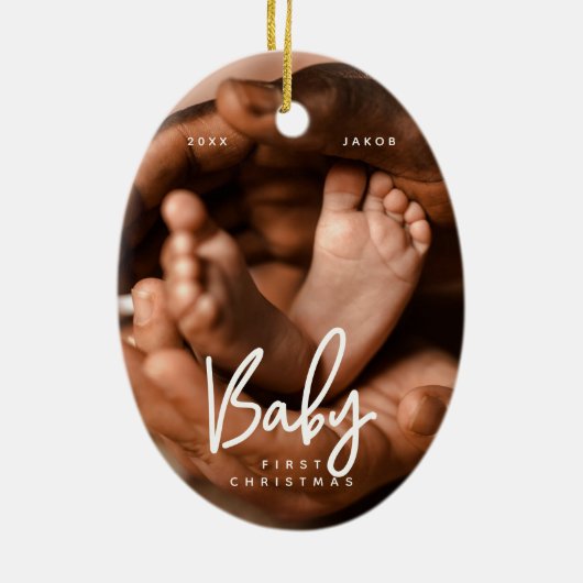 ベビー初めてのクリスマスモダンエレガントシック写真 セラミックオーナメント (裏面)
