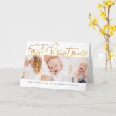 ベビー初めてのクリスマスモダンシックフォトホリデイ カード (黄色い花)