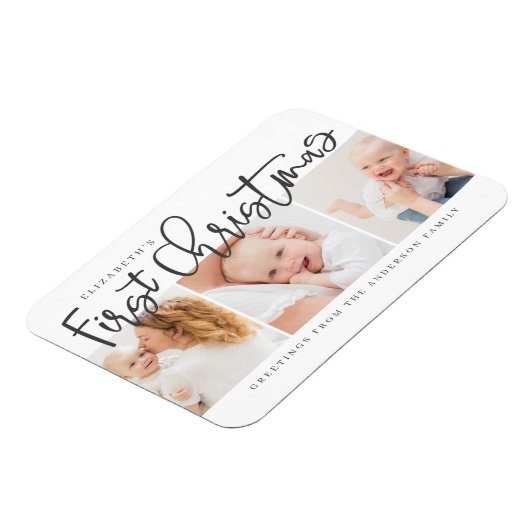 ベビー初めてのクリスマスモダンシンプルシック写真 マグネット (左側)