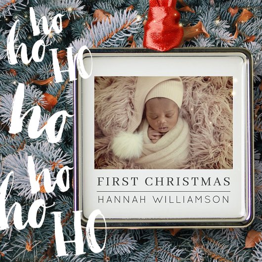 ベビー初めてのクリスマスモダンミニマル写真 メタルオーナメント