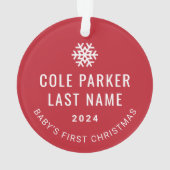 ベビー初めてのクリスマスモダン赤いストライプ写真 オーナメント (裏面)