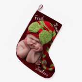 ベビー初めてのクリスマスモノグラム写真ストッキング スモールクリスマスストッキング (正面 (吊り時))