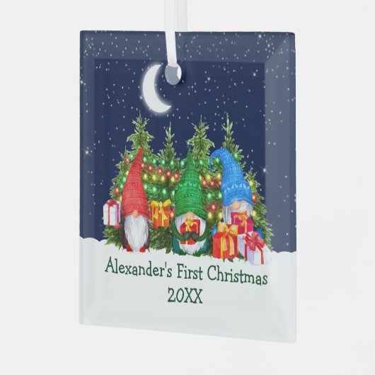 ベビー初めてのクリスマスライトウォーターカラー格言スカイ ガラスオーナメント (正面左)