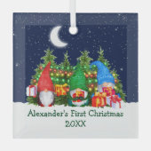 ベビー初めてのクリスマスライトウォーターカラー格言スカイ ガラスオーナメント (正面)