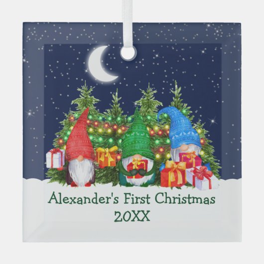 ベビー初めてのクリスマスライトウォーターカラー格言スカイ ガラスオーナメント (正面)