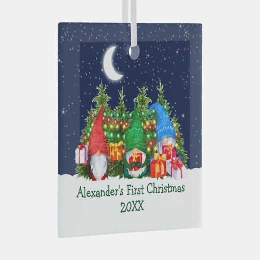 ベビー初めてのクリスマスライトウォーターカラー格言スカイ ガラスオーナメント (正面右)