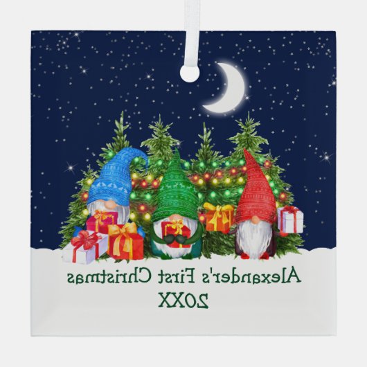 ベビー初めてのクリスマスライトウォーターカラー格言スカイ ガラスオーナメント (裏面)