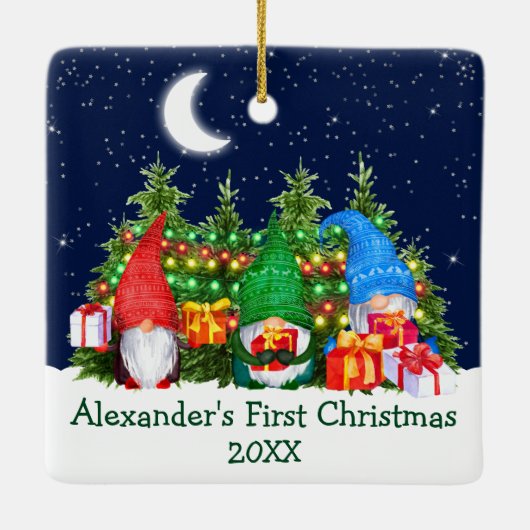 ベビー初めてのクリスマスライトウォーターカラー格言スカイ セラミックオーナメント (裏面)