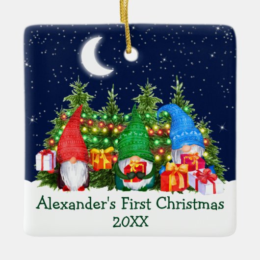 ベビー初めてのクリスマスライトウォーターカラー格言スカイ セラミックオーナメント (正面)