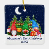 ベビー初めてのクリスマスライトスカイウォーターカラー格言 セラミックオーナメント (正面)