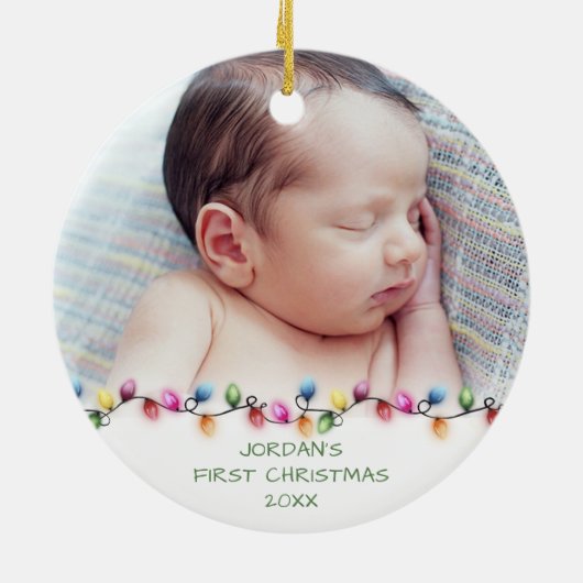 ベビー初めてのクリスマスライトテディベアフォト セラミックオーナメント (裏面)