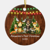 ベビー初めてのクリスマスライトフォレストアニマル素朴ト セラミックオーナメント (正面)