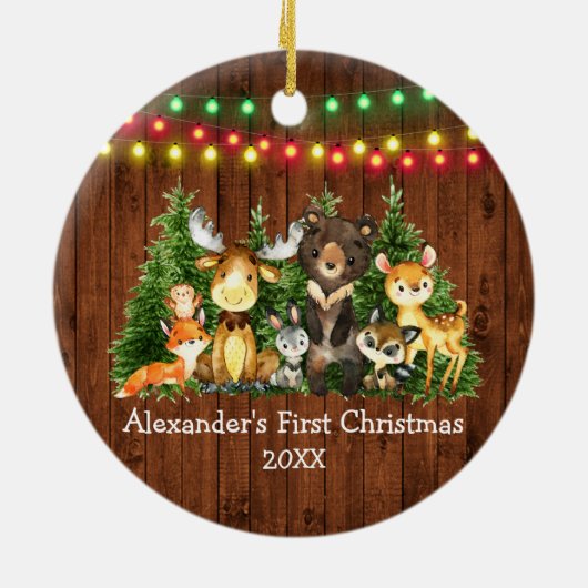 ベビー初めてのクリスマスライトフォレストアニマル素朴ト セラミックオーナメント (裏面)