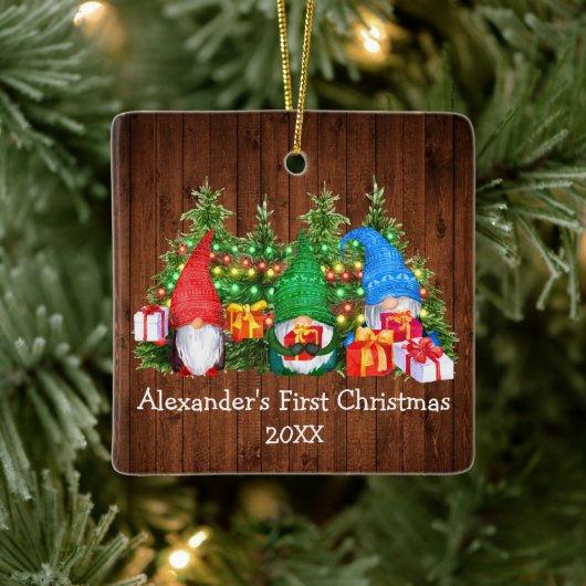 ベビー初めてのクリスマスライト格言スクエア セラミックオーナメント (ツリー)