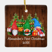 ベビー初めてのクリスマスライト格言スクエア セラミックオーナメント (正面)