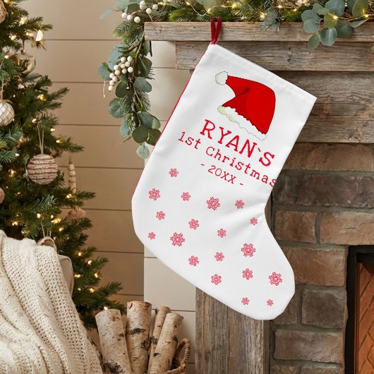 ベビー初めてのクリスマスレッドサンタハットスノーフレーク スモールクリスマスストッキング