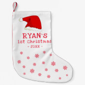 ベビー初めてのクリスマスレッドサンタハットスノーフレーク スモールクリスマスストッキング (正面)