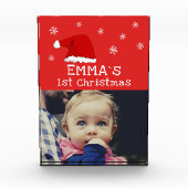 ベビー初めてのクリスマスレッドサンタハットスノーフレーク フォトブロック (正面)